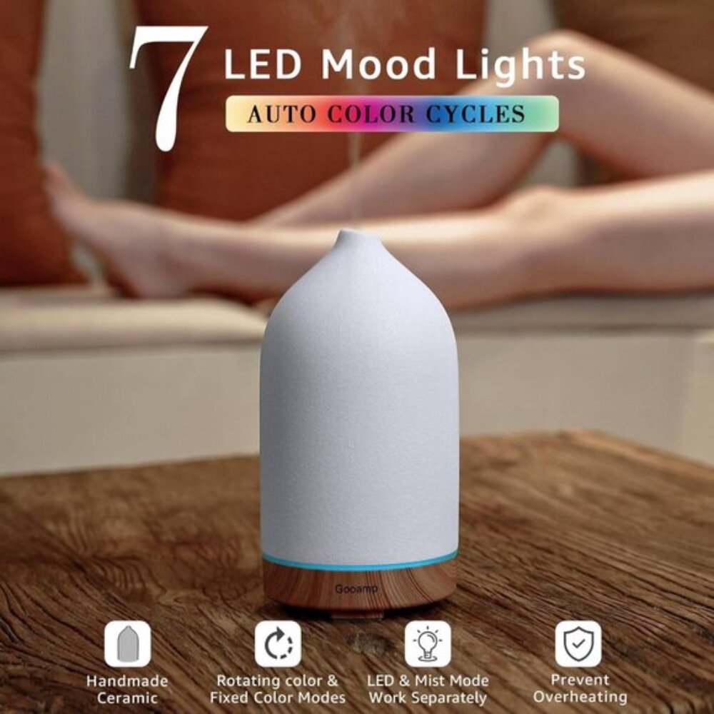 New 200ML Ceramic Essential Oil Diffuser Ultrasonic Aromatherapy Humidifier LED - Picture 2 of 10